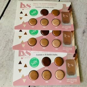 3x LYS Beauty DUO Triple Fix Serum Foundation Sample Card Five Shades